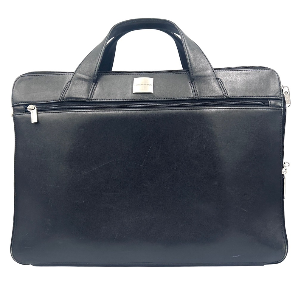 Vintage Porsche Design Black Leather Laptop Briefcase Y2K Luxury Corporate Sleek